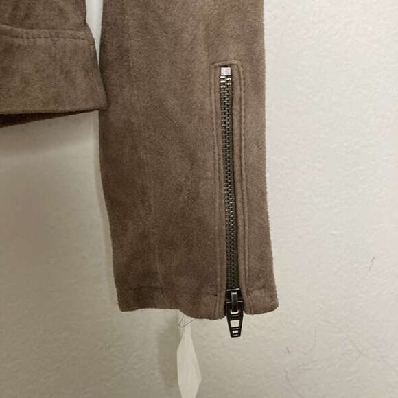 NEW BLANKNYC WOMENS TAUPE LEATHER LONG SLEEVE COLLARED HOODED MOTO JACKET SIZE S - Picture 5 of 9